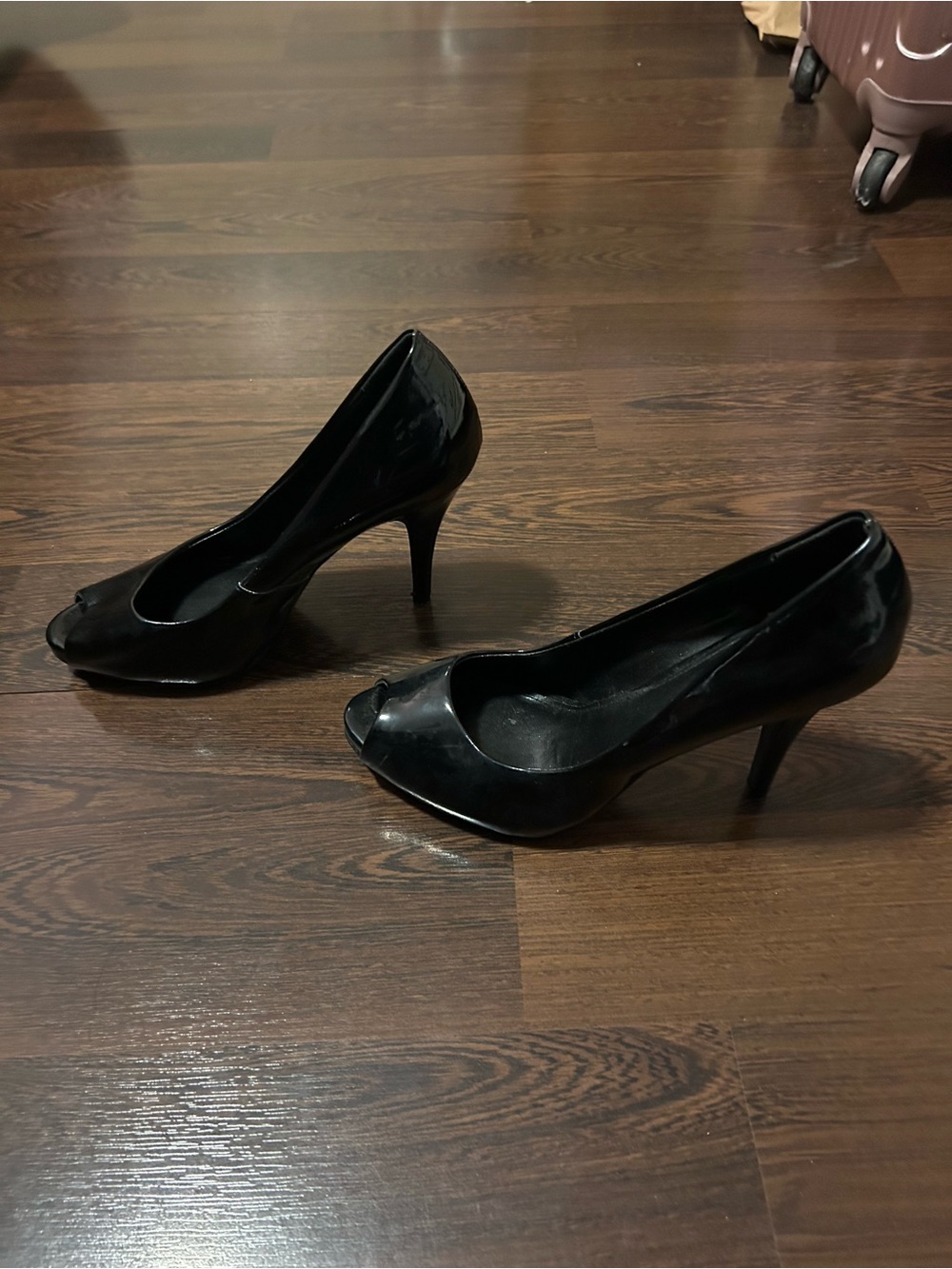 Classic Black Patent Peep-Toe High Heels